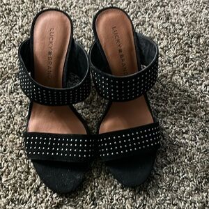 Blk studded Lucky Brand block heel Mules 7.5